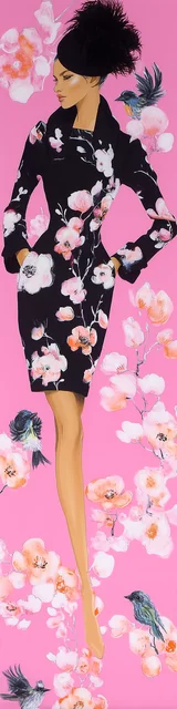 Free bird bookmark featuring little birds with a lady on pink background